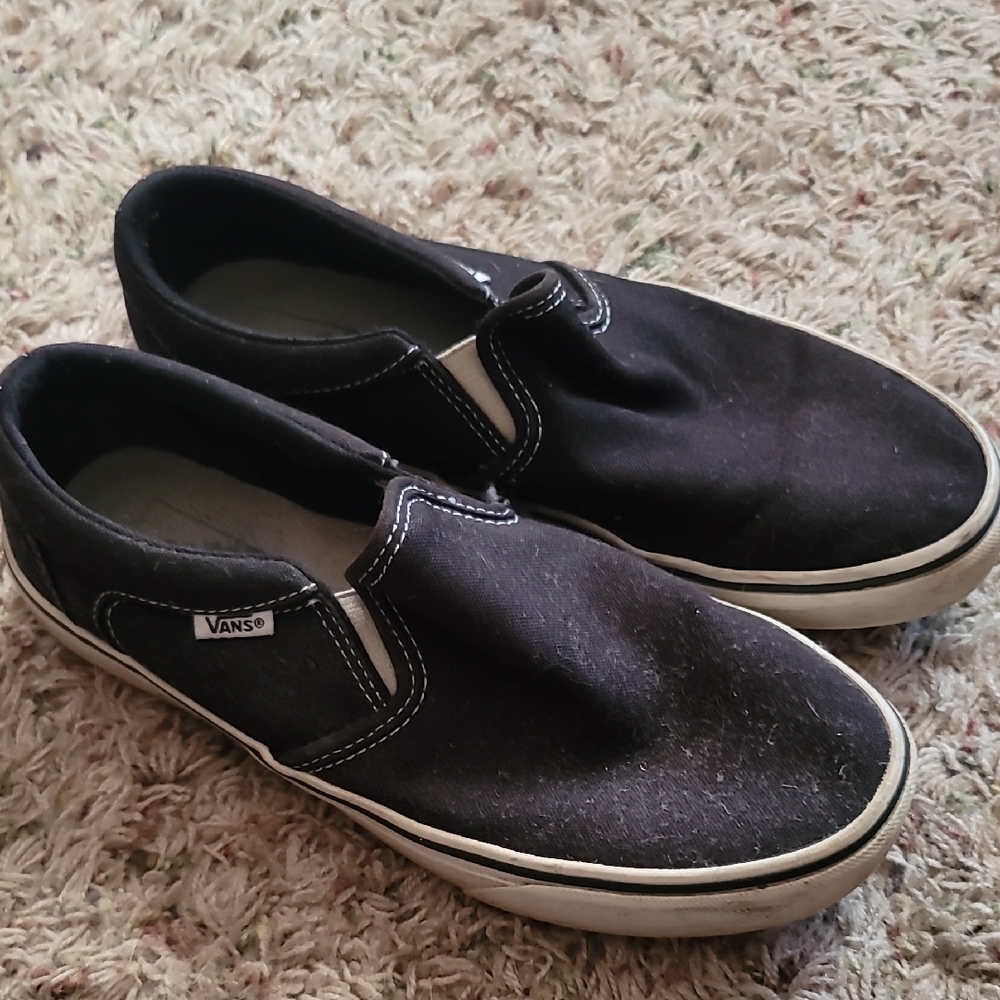 Vans Black Canvas Slip-Ons with White Trim